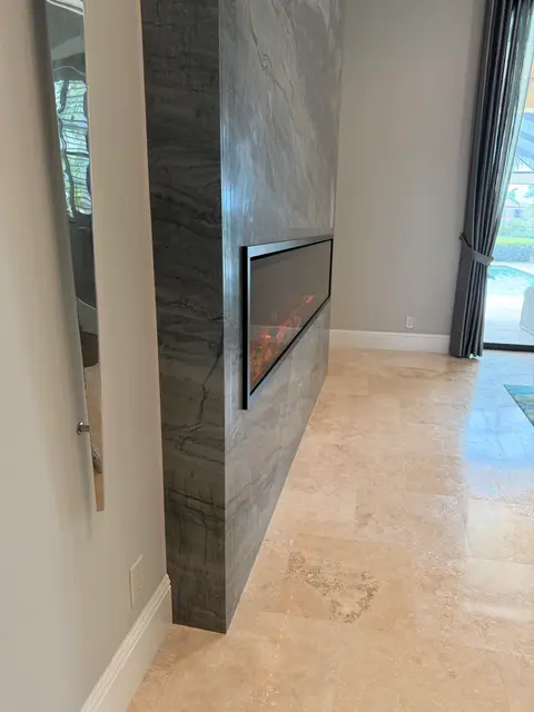 Side view showing the depth of the granite wall